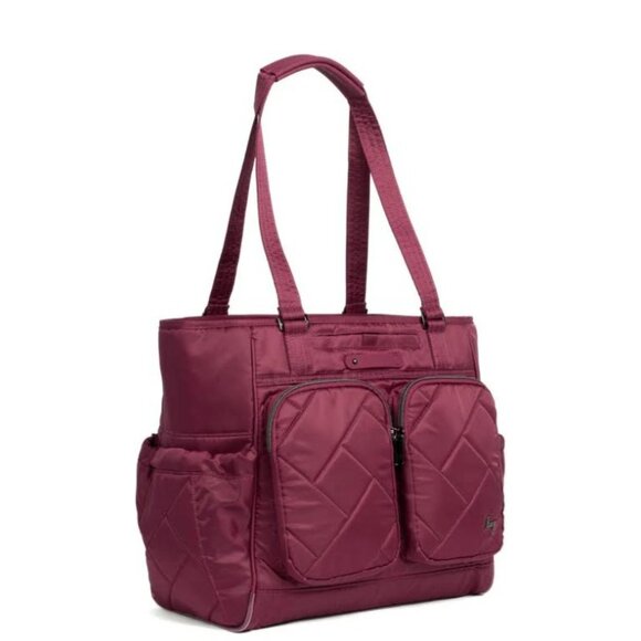 Lug Trotter Tote Bag Raspberry Red/Wine with Evermore Flora Green Interior - Picture 2 of 13